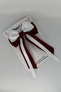 School Bow Burgundy and White Streamer Tail Bow - Clip