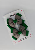 School Bow Green and Grey - Layer Bow Set - Clip