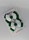 School Bow Green and White - Layer Bow Set - Clip