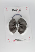 School Bow Metal Grey and White - Layer Edge Bow - Elastic