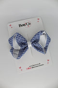 School Navy Blue Gingham Loop Bow - Clip