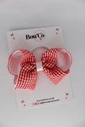 School Bow Red Gingham Loop Bow - Elastic