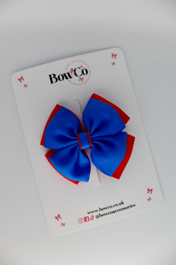 School Bow Royal Blue and Red - Layer Edge Bow - Clip