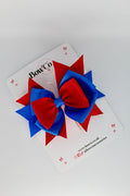 School Bow Royal Blue and Red Layer Bow - Clip