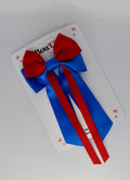 School Bow Royal Blue and Red Streamer Tail Bow - Clip