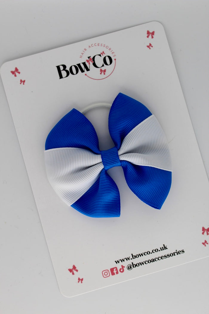 School Bow Royal Blue and White - Round Tuxedo Bow - Elastic