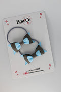 School Bows Blue Topaz and Metal Grey - Butterfly Bow Set - Elastic