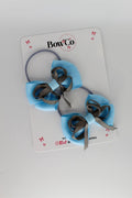 School Bows Blue Topaz and Metal Grey - Double Bow Set - Elastic