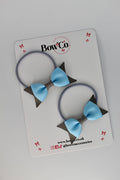 School Bows Blue Topaz and Metal Grey - Layer Tail Bow Set - Elastic