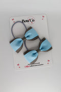 School Bows Blue Topaz and Metal Grey - Tuxedo Bow - Elastic