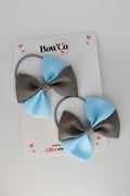 School Bows Blue Topaz and Metal Grey - Twist Bow Set - Elastic