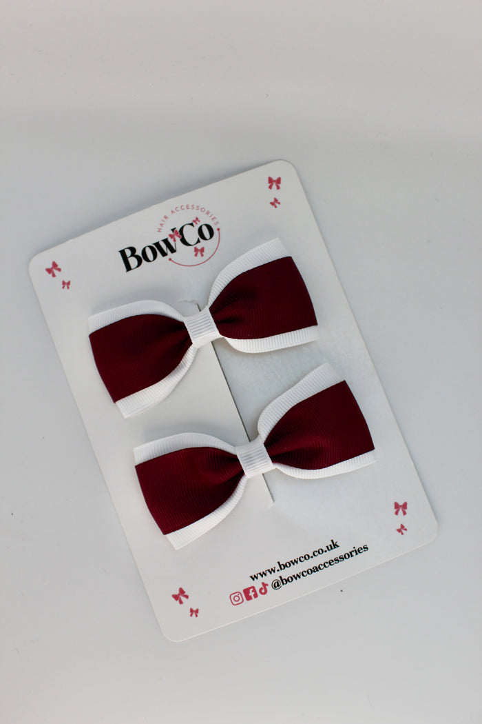 School Bows Burgundy and White - Tuxedo Bow Set - Clip