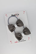 School Bows Metal Grey and White - Double Lapel Bow Set - Elastic