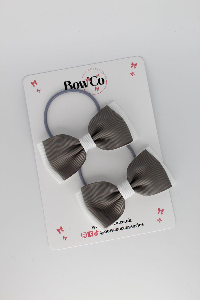 School Bows Metal Grey and White - Double Lapel Bow Set - Elastic