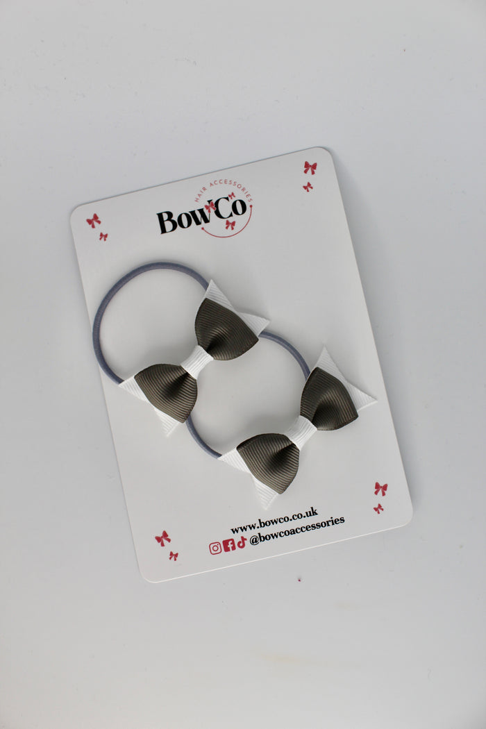 School Bows Metal Grey and White - Layer Tail Bow Set - Elastic