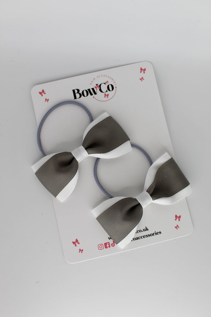 School Bows Metal Grey and White - Tuxedo Bow Set - Elastic