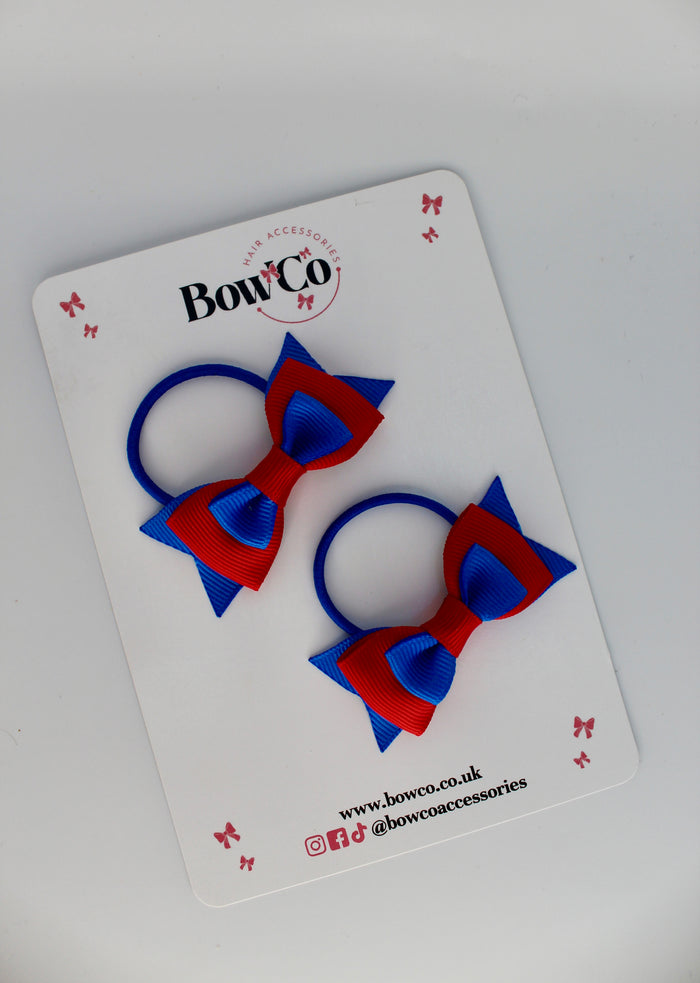 School Bows Royal Blue and Red - Butterfly Bow Set - Elastic
