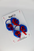 School Bows Royal Blue and Red - Double Bow Set - Elastic