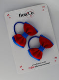 School Bows Royal Blue and Red - Double Ribbon Bow Set - Elastic
