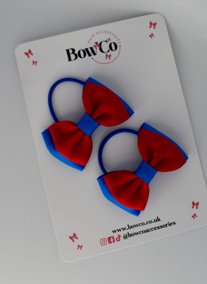 School Bows Royal Blue and Red - Double Ribbon Bow Set - Elastic