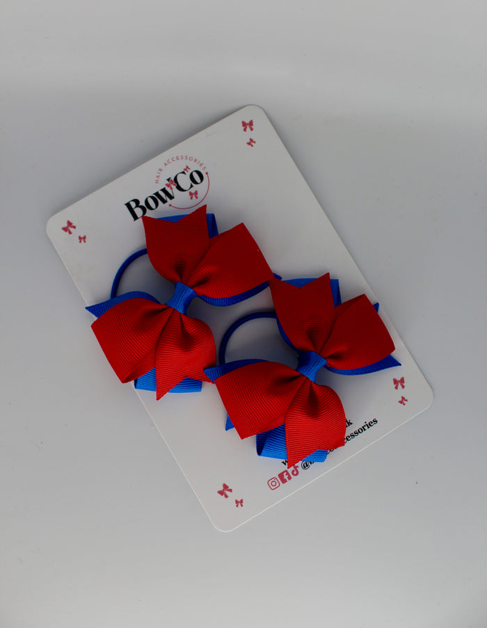 School Bows Royal Blue and Red - Layer Tail Bow Set - Elastic