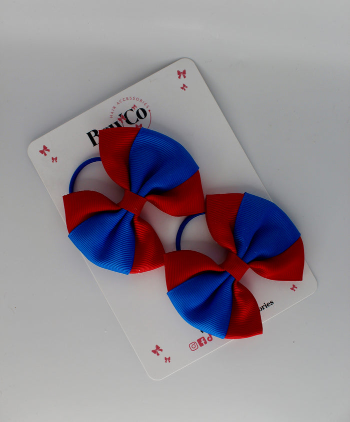 School Bows Royal Blue and Red - Round Tuxedo Bow Set - Elastic