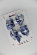 School Navy Blue Gingham Loop Bow Set - Clip