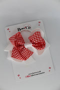 School Red Bow Gingham - Double Loop Bow - Elastic