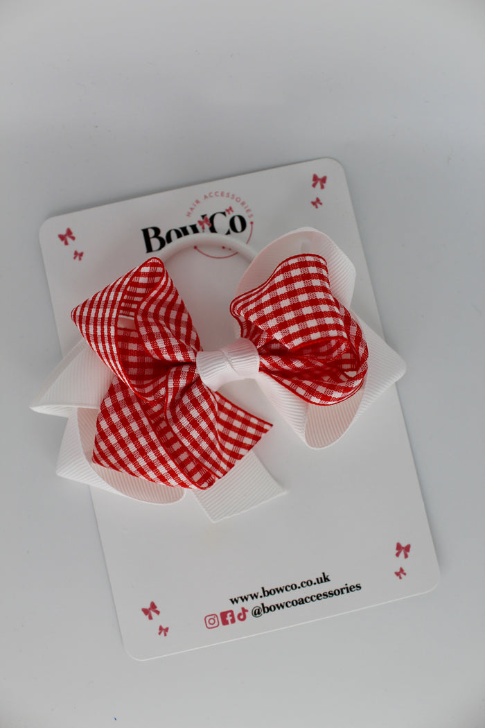 School Red Bow Gingham - Double Loop Bow - Elastic