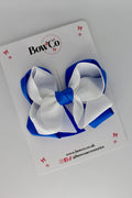 School Royal Blue and White Double Loop Bow - Clip