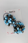 Schools Bows Blue Topaz and Metal Grey - Pom Pom Bow Set