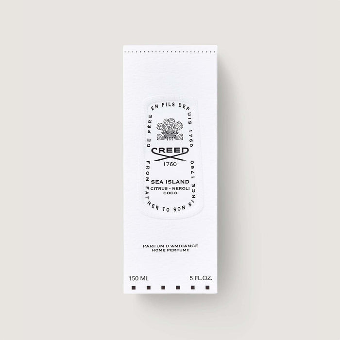 Creed Sea Island Room Spray Box - Front View, White 150ml Home Perfume Packaging | Creed Boutique