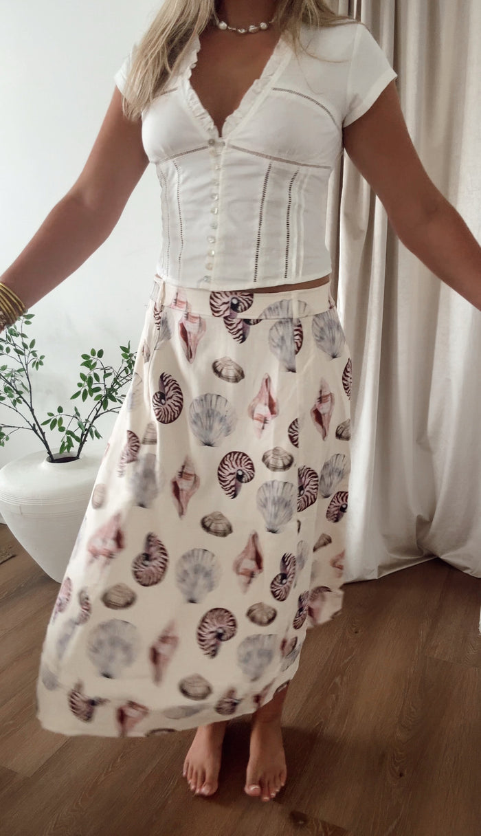 Seashell Print Midi Skirt