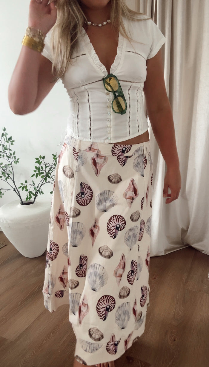 Seashell Print Midi Skirt