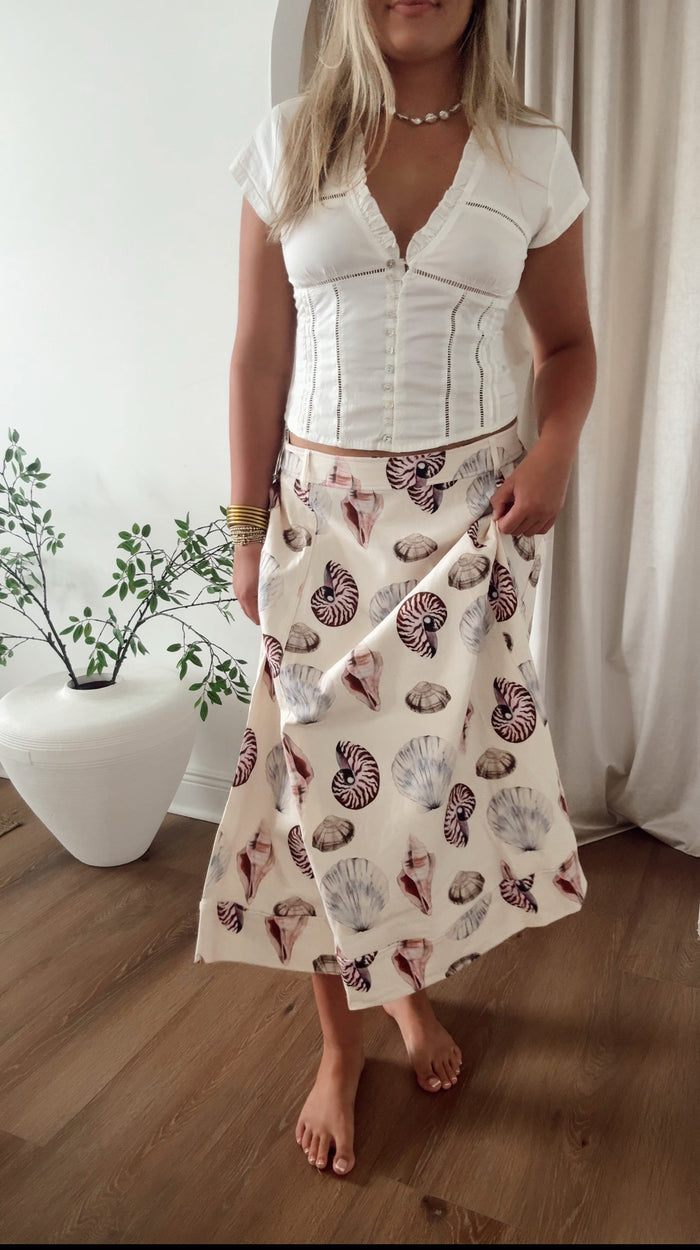 Seashell Print Midi Skirt