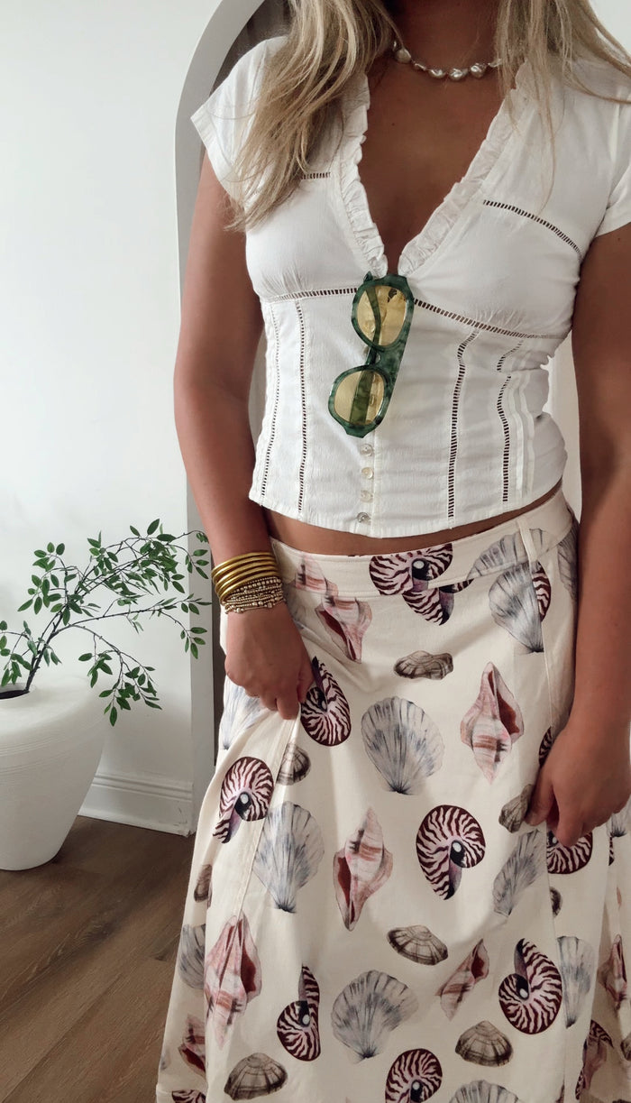 Seashell Print Midi Skirt