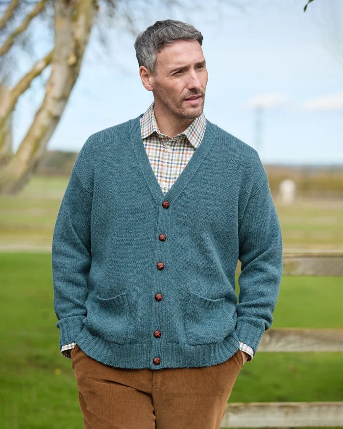 Shetland Cardigan  Mens - Teal