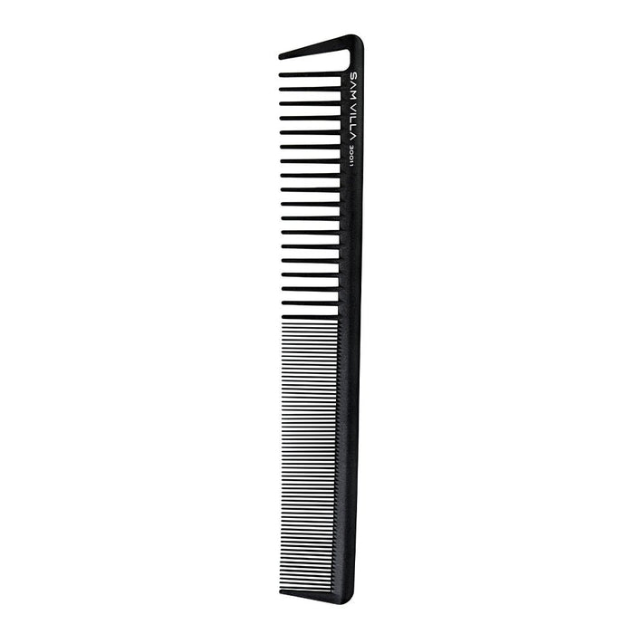 Sam Villa Signature Series Short Cutting Comb, professional heat-resistant silicone and graphite comb, seamless design for ultra-smooth glide, perfect for scissor over comb, precision detail cutting, smooth fringes and finishes, snag-free styling tool for all hair types, ergonomic and durable salon comb