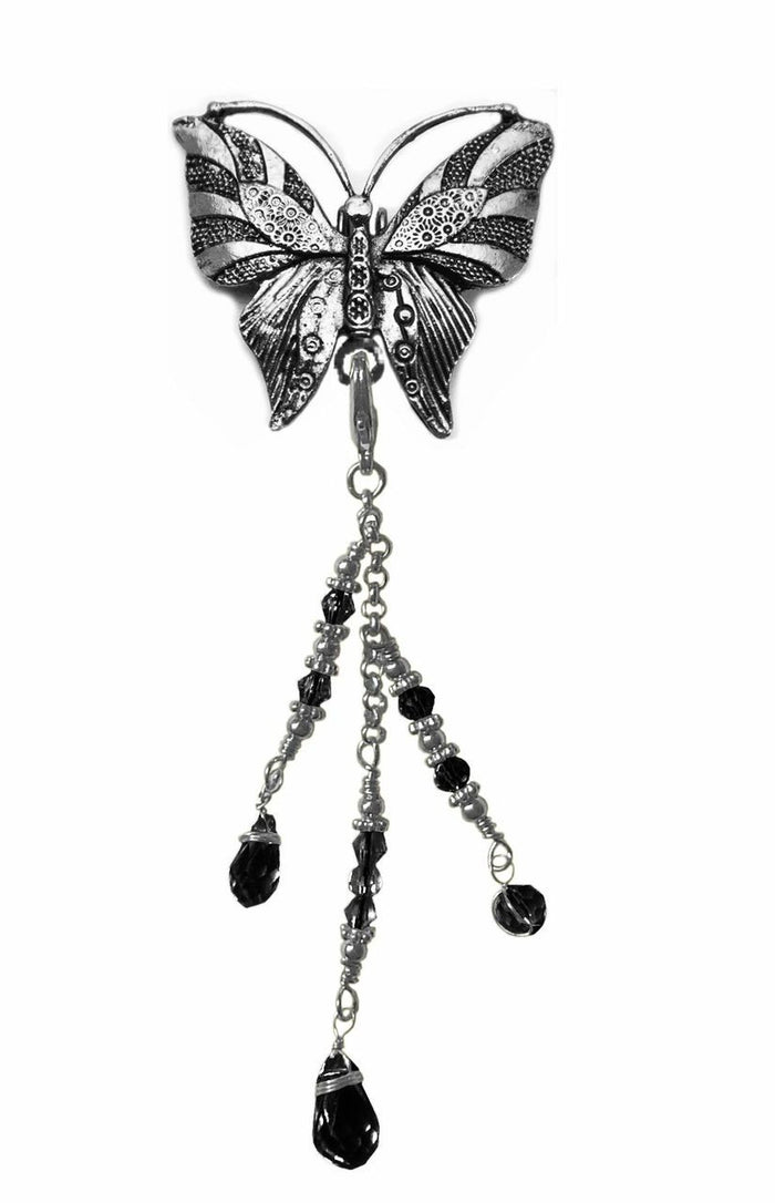 Silver Butterfly Hair Hook with Bead Charm – Elegant Ponytail Holder for Women