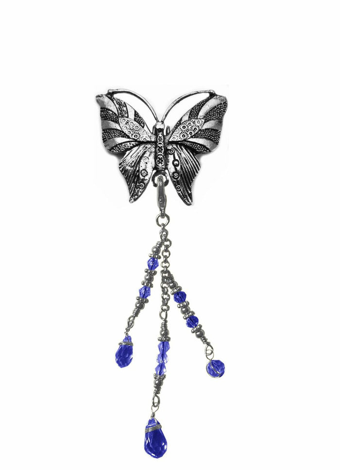 Silver Butterfly Hair Hook with Bead Charm – Elegant Ponytail Holder for Women