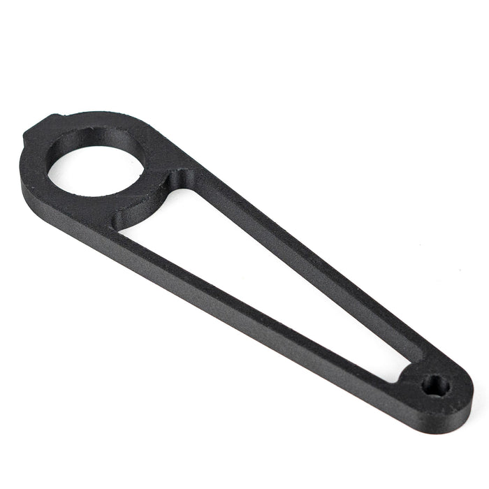 PET carbon fiber filament 3D printed black structural bracket with circular cutout