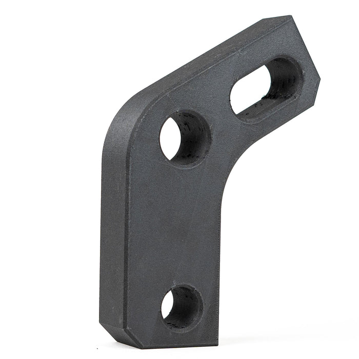 PET carbon fiber filament 3D printed black L-shaped bracket with mounting holes