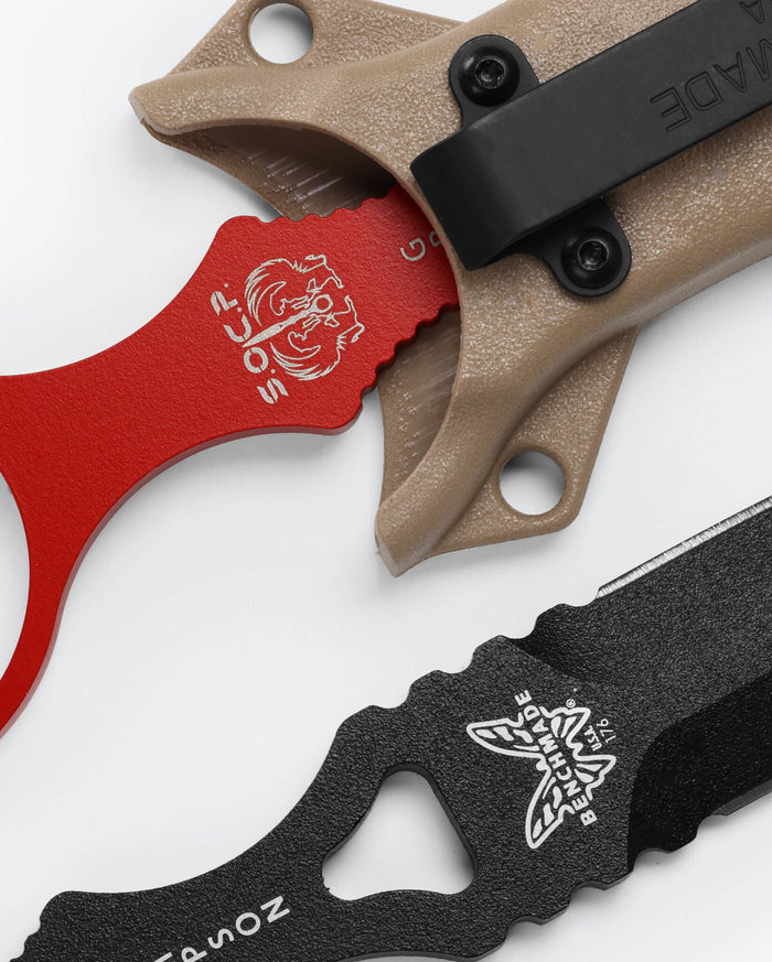 SOCP® Combo | Black Sheath - Benchmade Logo Detail Close Up - Benchmade Knife Co.
