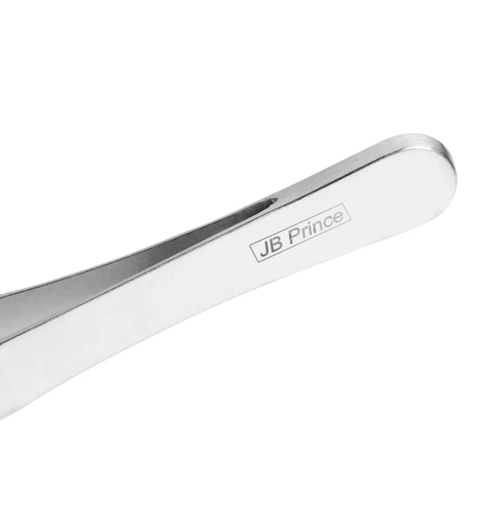 closeup of Straight Tip Tweezer - 10 inch showing JB Prince logo on tip of tweezer.