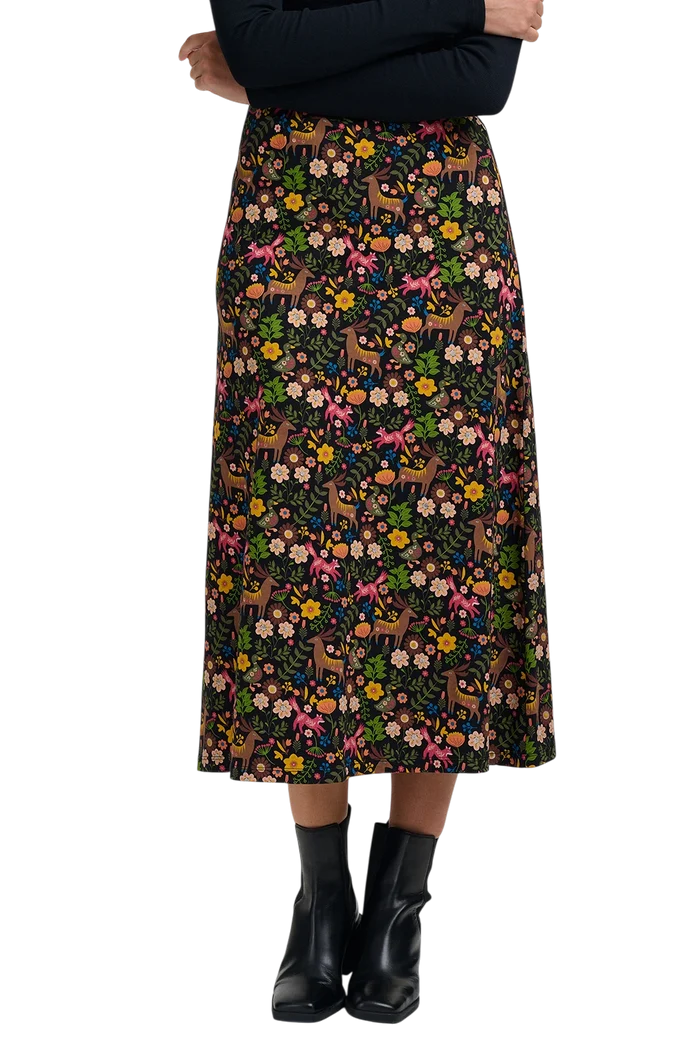 SUGARHILL BRIGHTON JAYDA JERSEY SKIRT, BLACK FOREST FOLKLORE