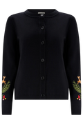 SUGARHILL BRIGHTON KAMILA CARDIGAN, BLACK WOODLAND EMBROIDERY