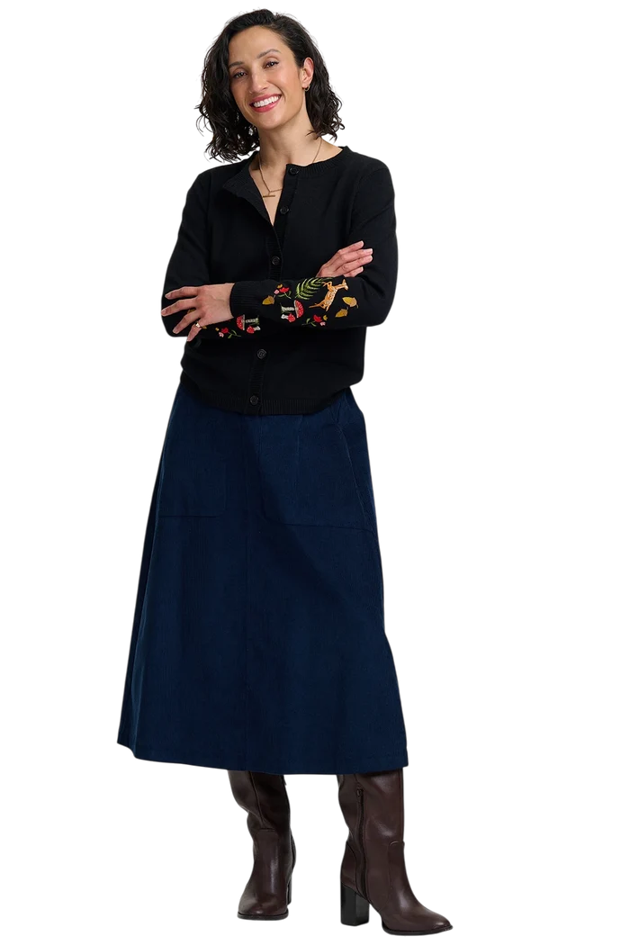 SUGARHILL BRIGHTON KAMILA CARDIGAN, BLACK WOODLAND EMBROIDERY