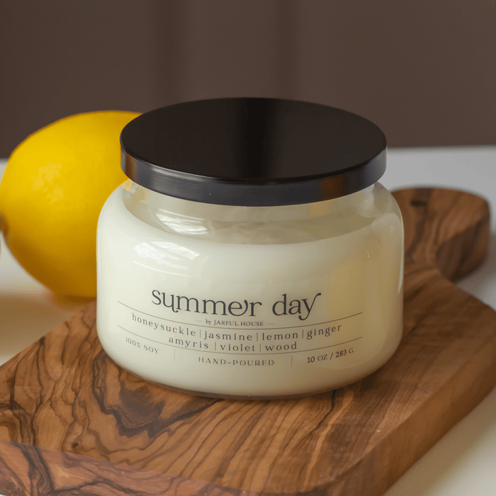 Summer Day Scented Soy Candle | Honeysuckle + Jasmine + Ginger - 10 oz - Jarful House