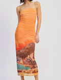 Sunset Printed Mesh Dress