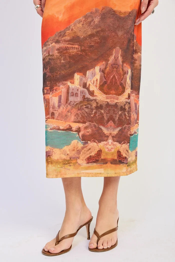 Sunset Printed Mesh Dress